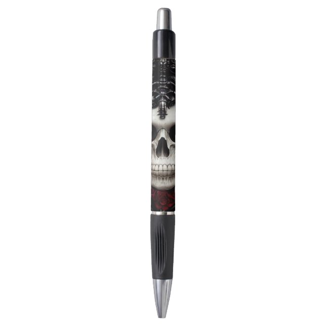 Dark and Gothic Skull and Roses Tote Bag Pen (Front Vertical)