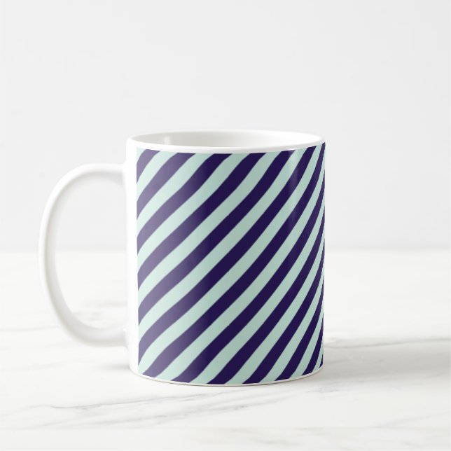Dark and Light Blue Diagonal Stripes Coffee Mug (Left)