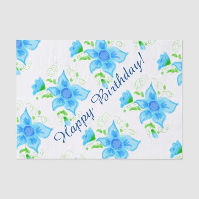 Dark And Light Blue Flowered Tissue Paper (Front)