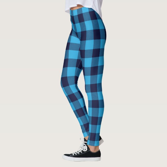 Dark and light blue plaid pattern leggings (Left)