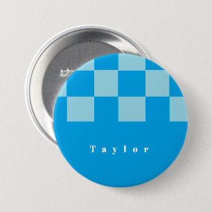 Dark and light blue square blocks pattern 3 inch round button