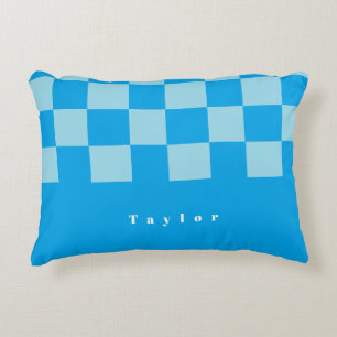 Dark and light blue square blocks pattern accent pillow