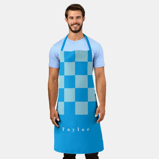 Dark and light blue square blocks pattern apron (Worn)