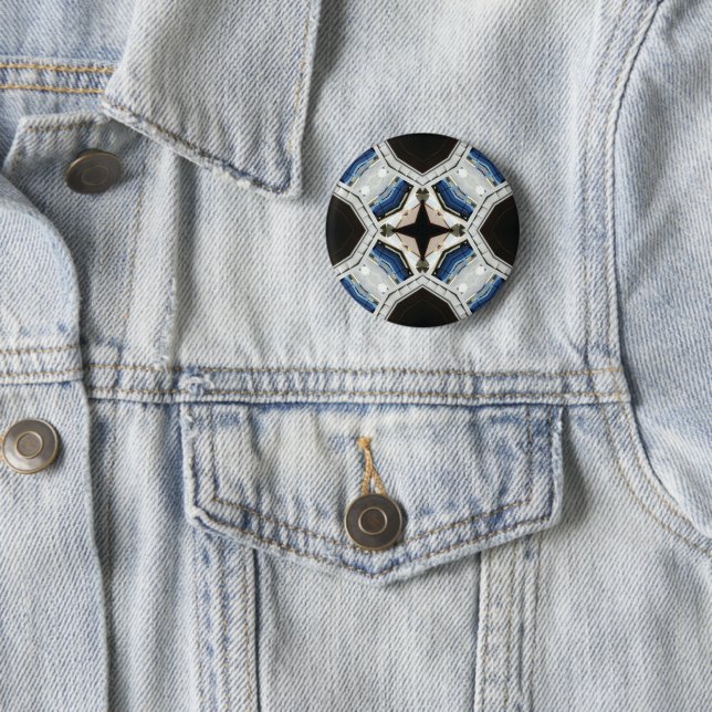 Dark and Light Blue White Design 2 Inch Round Button (In Situ)