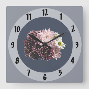Dark and Light Mums and Daisies Square Wall Clock