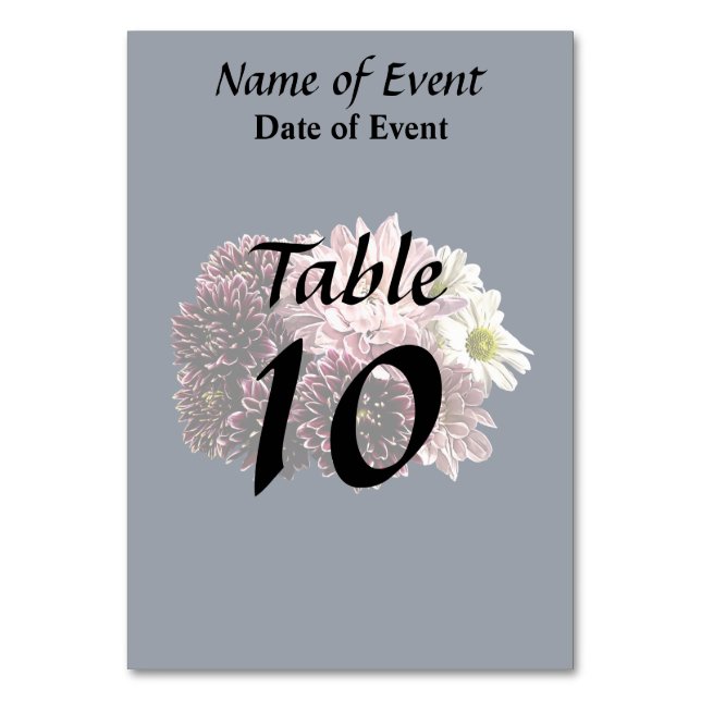 Dark and Light Mums and Daisies Table Number (Back)
