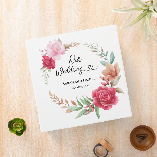 Dark and Light Pink Blush Rose Wedding Album Binder (In Situ)