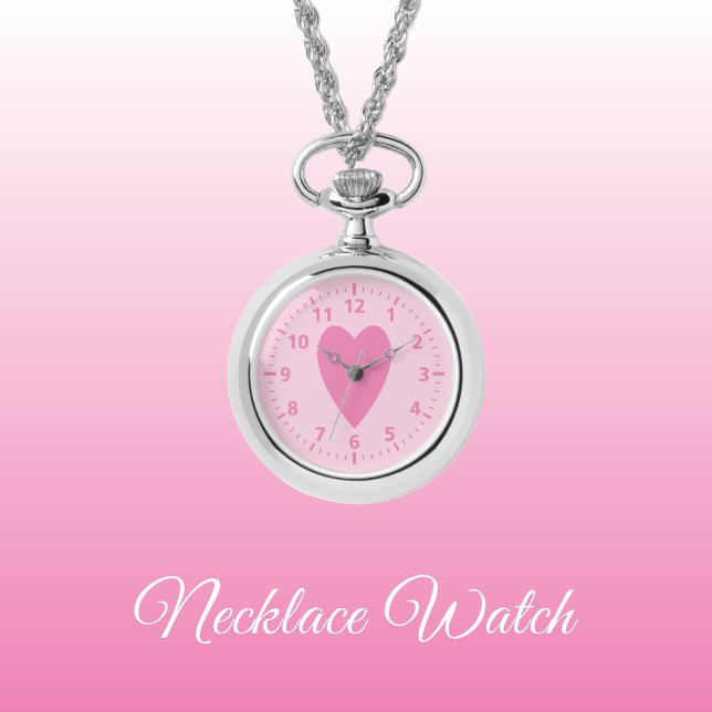 Dark and light pink love heart Necklace Watch (Creator Uploaded)