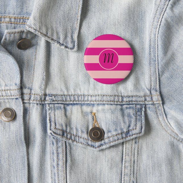 Dark and Light Pink Stripes 2 Inch Round Button (In Situ)