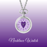 Dark and light purple love heart Necklace Watch<br><div class="desc">Necklace Watch gift.
With a purple love heart and clock numbers on a lighter purple background.</div>