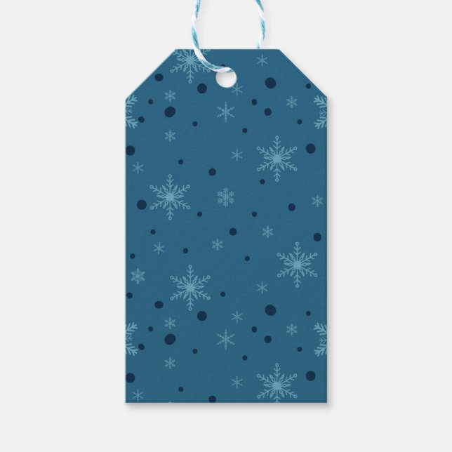 Dark and Light Turquoise Blue Snowflake Gift Tag (Front)