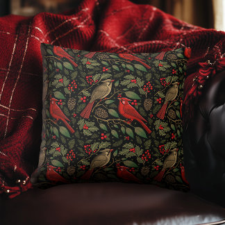 Dark and Moody Christmas Cardinals Throw Pillow
