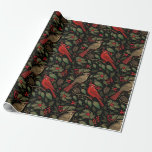 Dark and Moody Christmas Cardinals Wrapping Paper<br><div class="desc">Celebrate the holidays with this classy and moody Christmas design. This Christmas holiday wrapping paper features dark and moody colours with cardinal birds,  foliage,  and holly berries against a black background. Change the background colours and personalize it for your needs.</div>