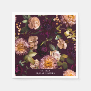 Dark and Moody Dramatic Floral Bridal Shower Napkin