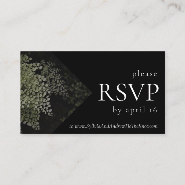 Dark and Moody Ferns Modern RSVP Card (Front)