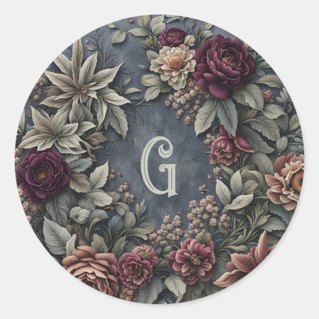 Dark and Moody Floral Classic Round Sticker (Front)