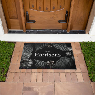 Dark and Moody Floral Frame with Custom Name Doormat