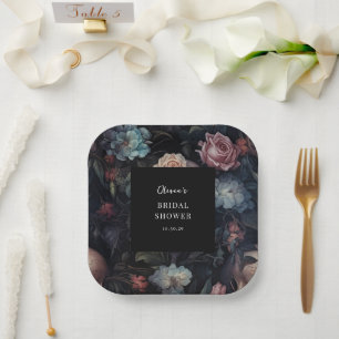 Dark and Moody Floral Gothic Bridal Shower Paper Plate