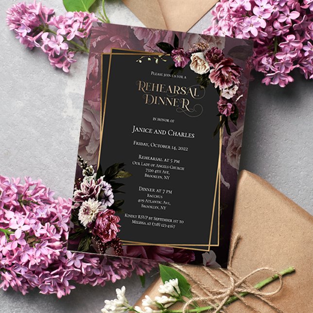 Dark and Moody Floral Rehearsal Dinner Invitation (Creator Uploaded)