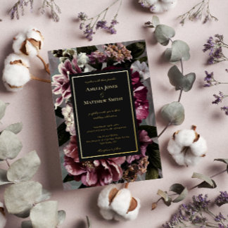 Dark and Moody Floral Wedding Foil Invitation