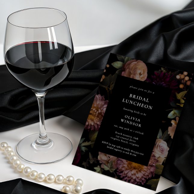 Dark and Moody Gothic Black Floral Bridal Luncheon Invitation (Dark and Moody Goth Floral Bridal Luncheon Invitation )