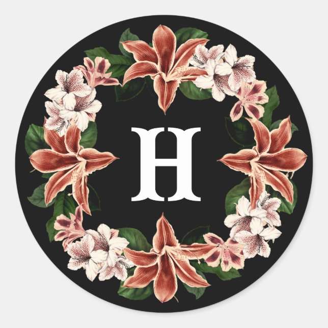 Dark and Moody Monogram Sticker Black Botanical (Front)