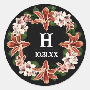 Dark and Moody Monogram Sticker Black Botanical