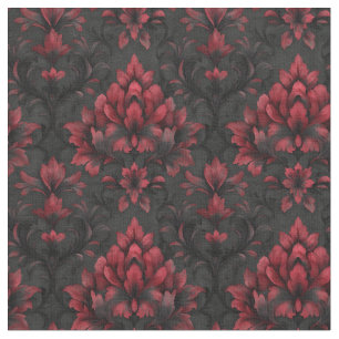 Dark and Moody Red & Black Damask Fabric