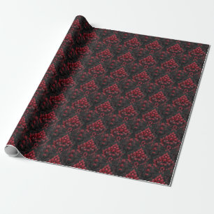 Dark and Moody Red & Black Damask on Black Wrapping Paper
