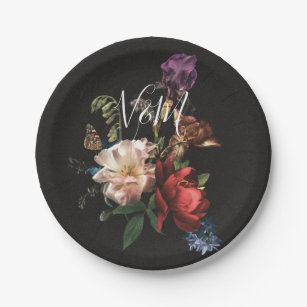 Dark and Moody Rembrandt Floral Paper Plate