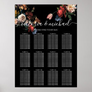 Dark and Moody Rembrandt Floral Seating Chart