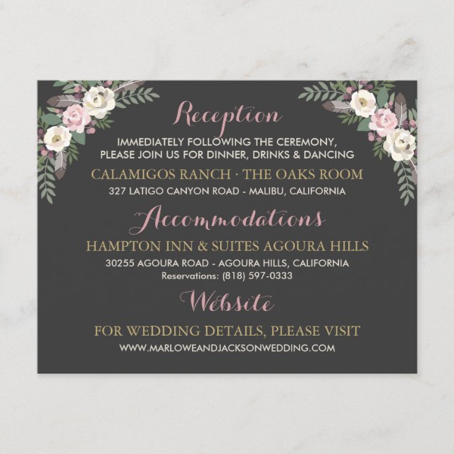 Dark and Moody Rose Pink Floral Boho Wedding Enclosure Card (Front)