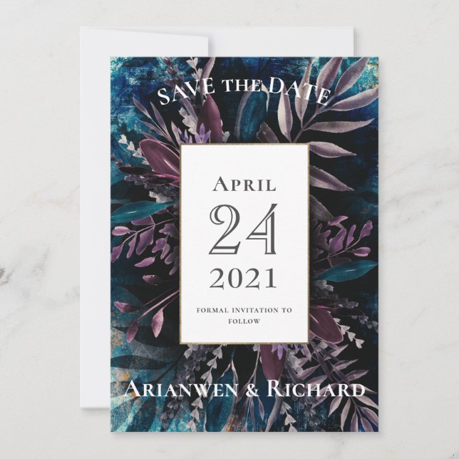 Dark and Moody Wedding invitation save the date (Front)