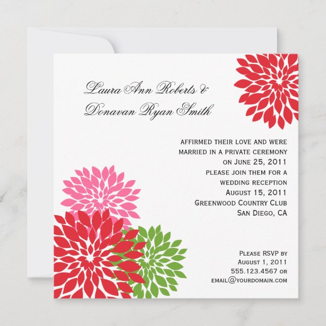 Dark and Pale Pink Lime Green Flower Petals Invitation (Front)