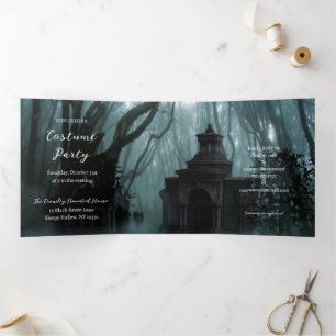 Dark and Spooky Graveyard Halloween Party Tri-Fold Invitation