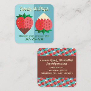 dark and white chocolate covered strawberry fruit square business card