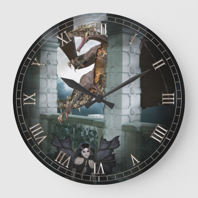 Dark Angel and Dragon Vignette Wall Clock (Front)