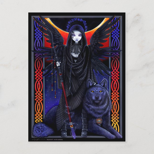 Dark angel and wolf.  Rayvnwolf by Myka Jelina Postcard (Front)