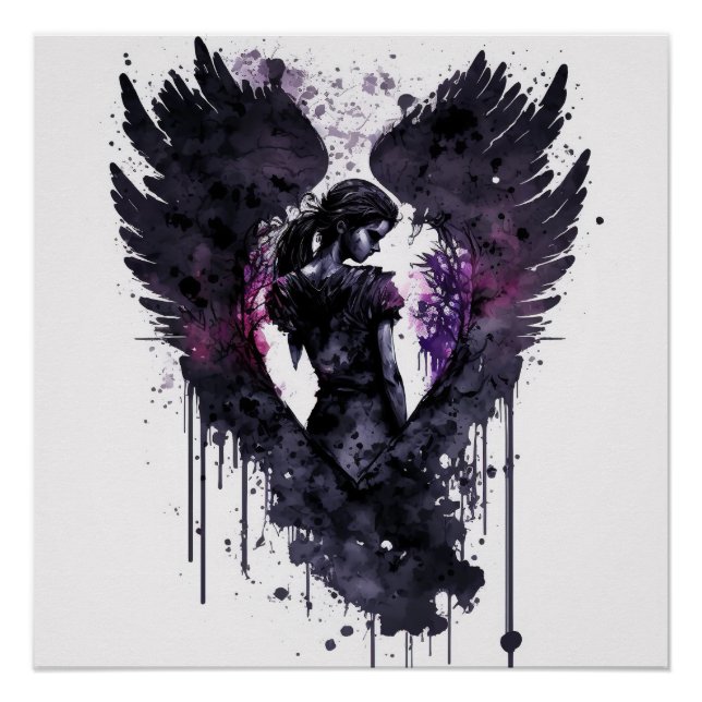 Dark Angel Valentine With Inky Dark Wings Poster (Front)