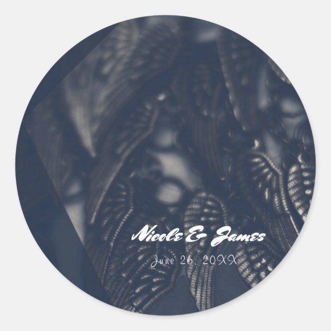 Dark Angel Wings Gothic Glam Personalized Favour Classic Round Sticker (Front)
