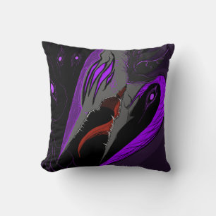Dark Anime Fantasy Crow and Demon Art Throw Pillow