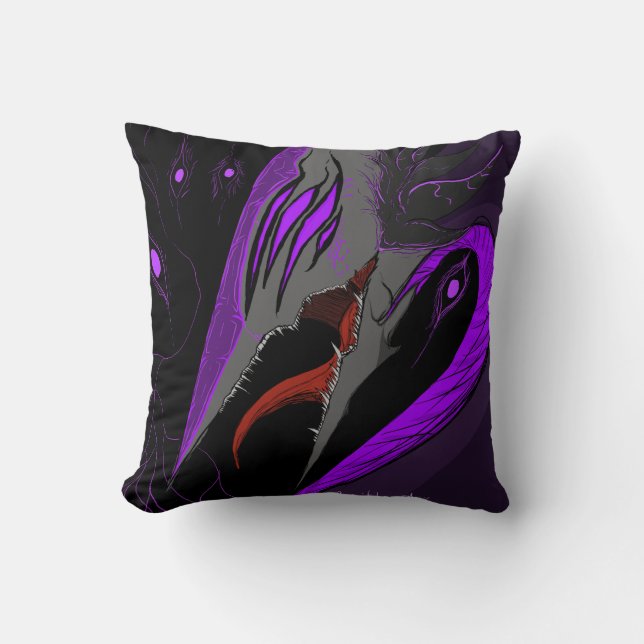 Dark Anime Fantasy Crow and Demon Art Throw Pillow (Front)