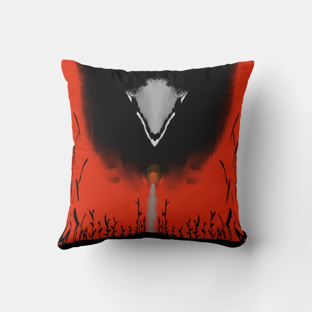 Dark Anime Fantasy Crow and Demon Art Throw Pillow (Back)