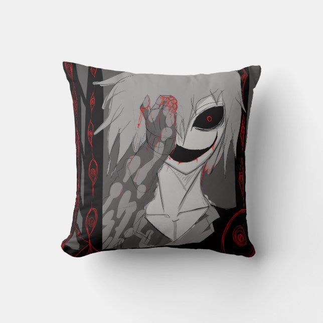 Dark Anime Fantasy Crow and Demon Art Throw Pillow (Front)