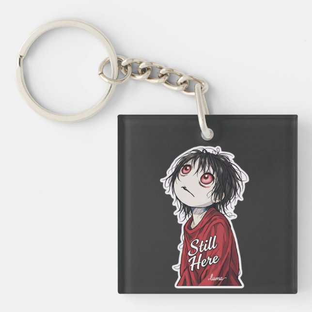 Dark Anime  "Still Here" Aesthetic Gothic Illustra Keychain (Front)