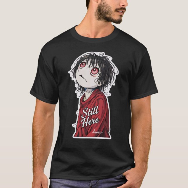 Dark Anime  "Still Here" Aesthetic Gothic Illustra T-Shirt (Front)
