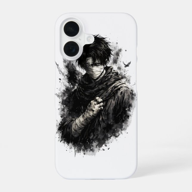 Dark Anime Warrior Bandaged Ninja Grunge Art iPhone 16 Case (Back)