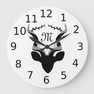 Dark Antelope Silhouette Monogram Large Clock