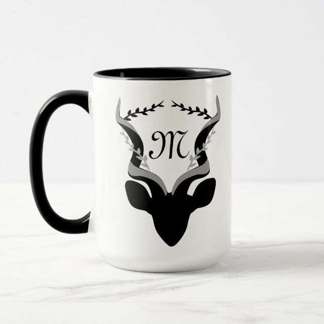 Dark Antelope Silhouette Monogram Mug (Left)