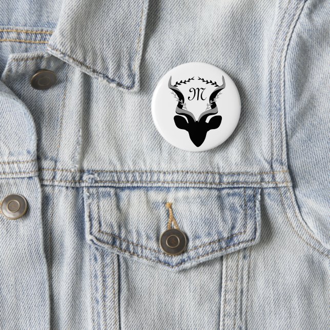 Dark Antelope Silhouette w Customized Monogram 2 Inch Round Button (In Situ)
